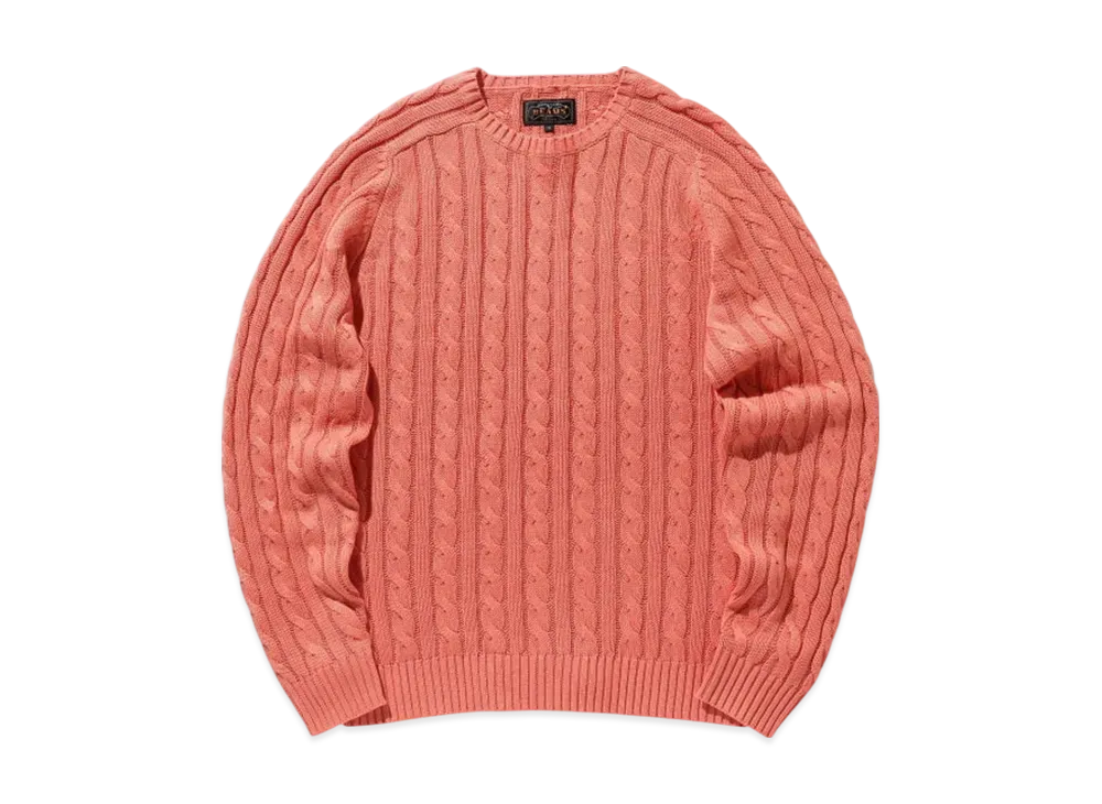 BEAMS Crew Cable Cotton Linen "Pink"