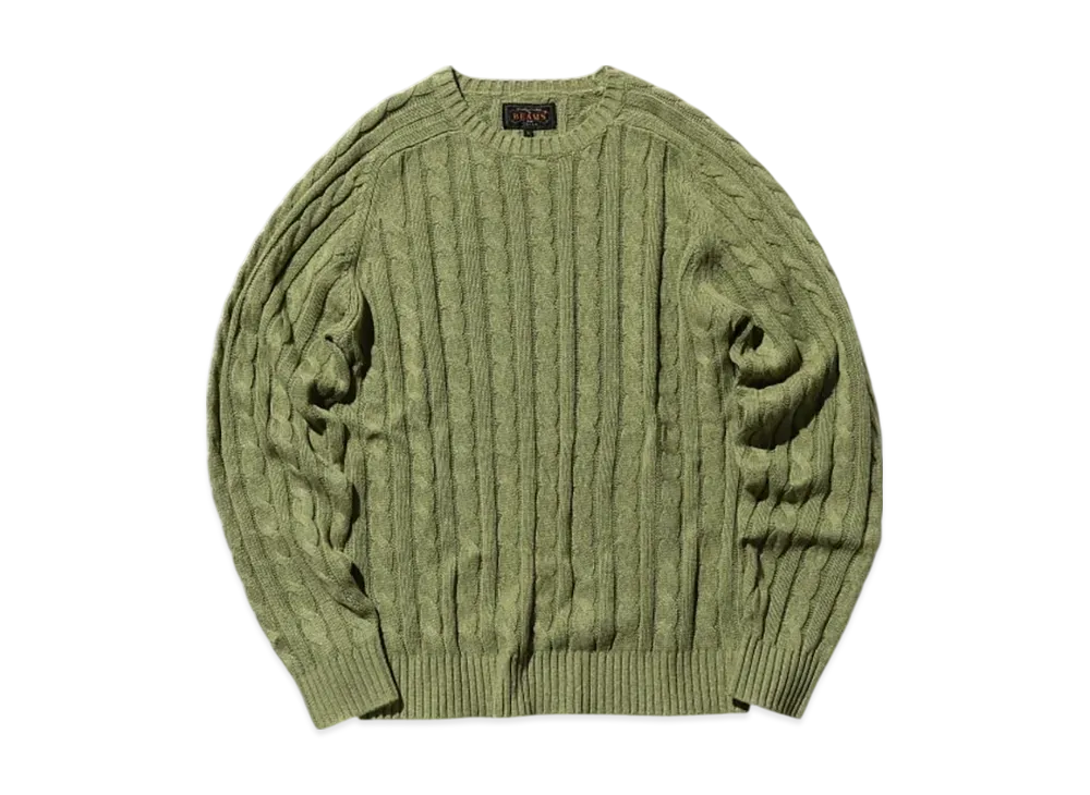 BEAMS Crew Cable Cotton Linen "Green"
