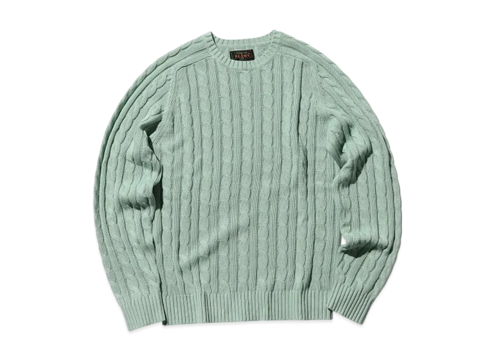 BEAMS Crew Cable Cotton Linen "Turqoise"