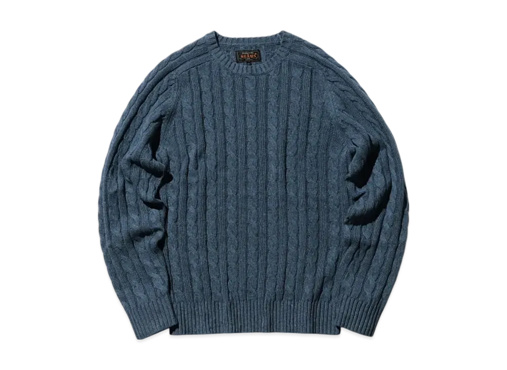 BEAMS Crew Cable Cotton Linen "Blue"