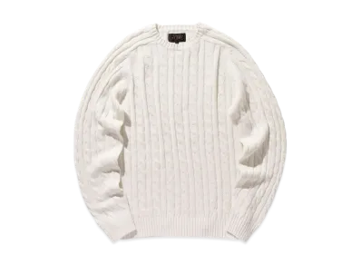 BEAMS Crew Cable Cotton Linen "White"