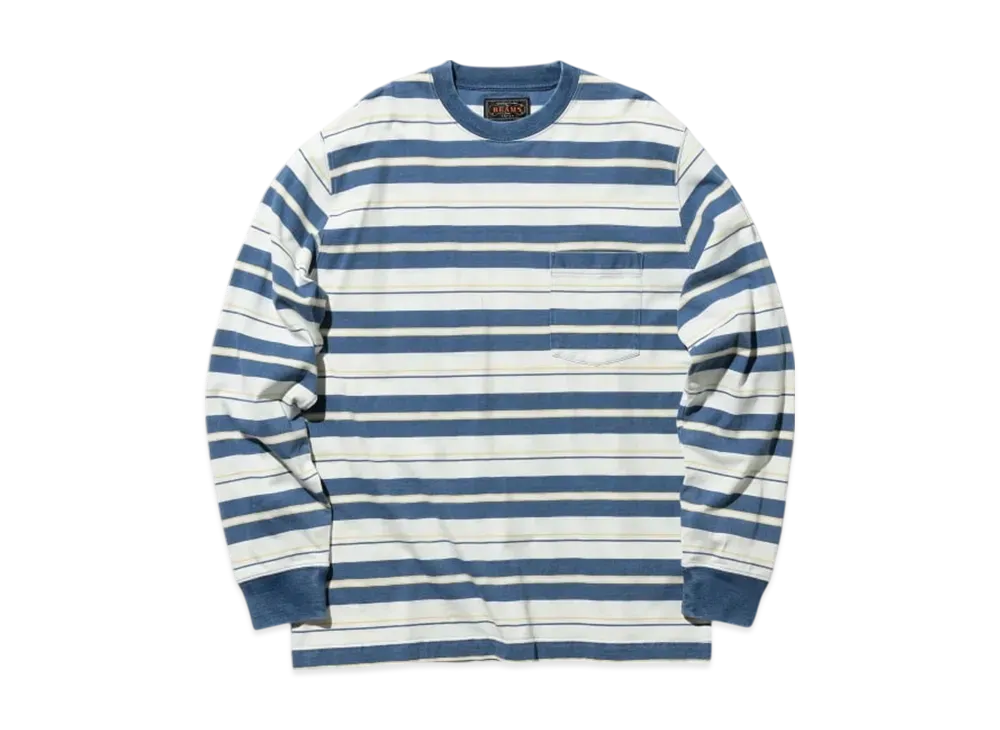 BEAMS Pocket Tee Indigo Stripe "Sax"