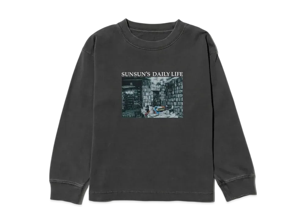 B:MING by BEAMS x PUPPET SUNSUN Kids / Fade Photo Print Long Sleeve T-Shirt Book "InkBlack"