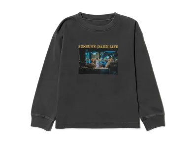 B:MING by BEAMS x PUPPET SUNSUN Kids / Fade Photo Print Long Sleeve T-Shirt Bread "InkBlack"