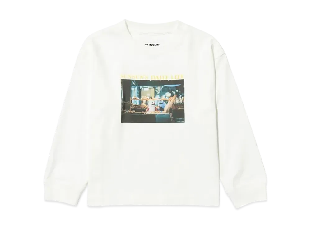 B:MING by BEAMS x PUPPET SUNSUN Kids / Fade Photo Print Long Sleeve T-Shirt Bread "OffWhite"