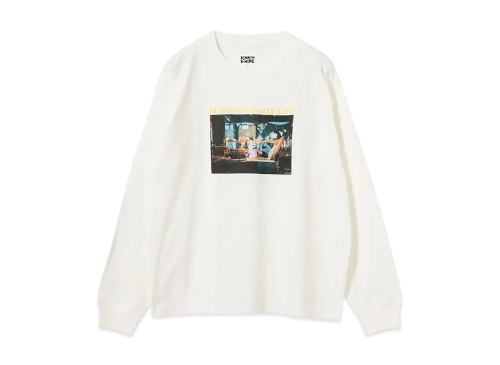 B:MING by BEAMS x PUPPET SUNSUN / Fade Photo Print Long Sleeve T-Shirt Bread "OffWhite"