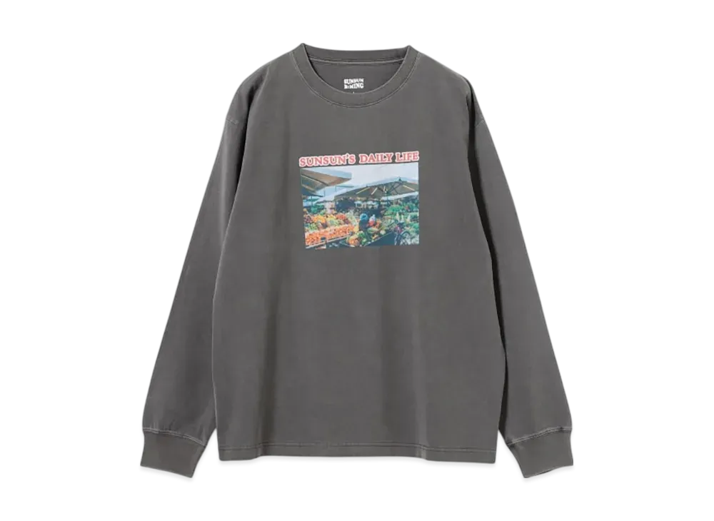 B:MING by BEAMS x PUPPET SUNSUN / Fade Photo Print Long Sleeve T-Shirt Market "InkBlack"