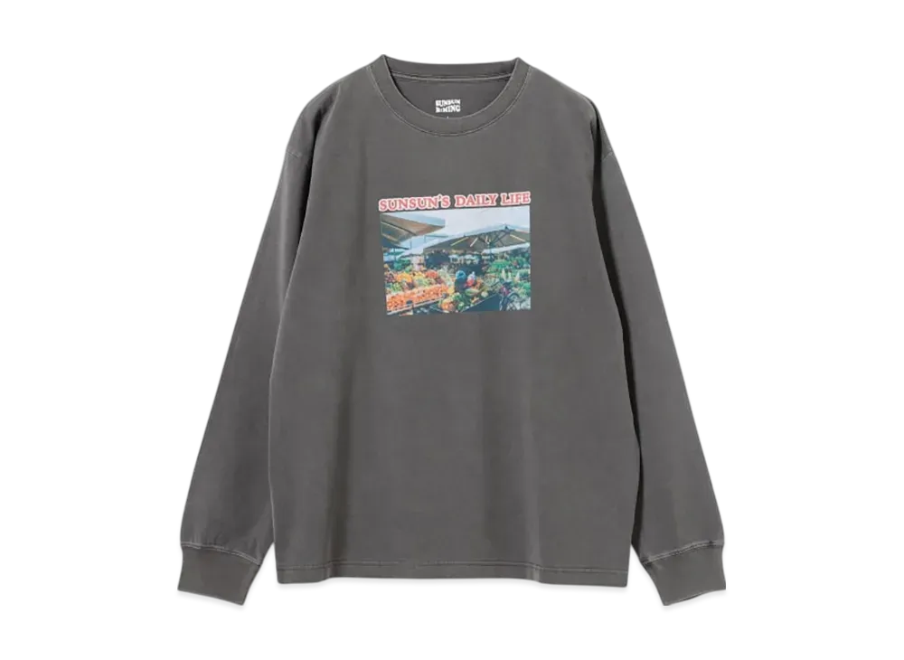 B:MING by BEAMS x PUPPET SUNSUN / Fade Photo Print Long Sleeve T-Shirt Market "InkBlack"