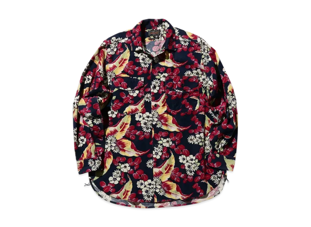 BEAMS Work Classic Fit Corduroy Discharge Print "Navy"