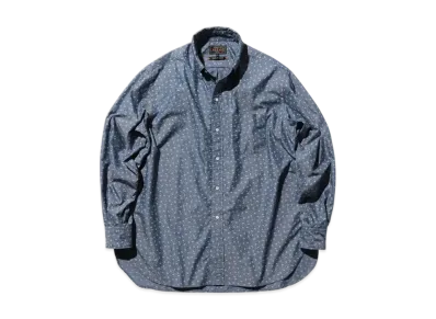 BEAMS B.D. Classic-fit NYCO Indigo Chambray Discharge Print "Indigo"