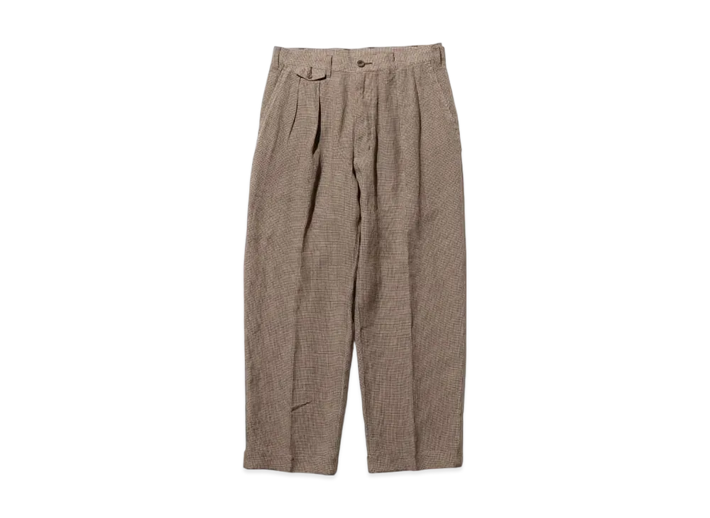 BEAMS 2 Pleats Trousers Linen Cupra Gun Club Check "Brown"