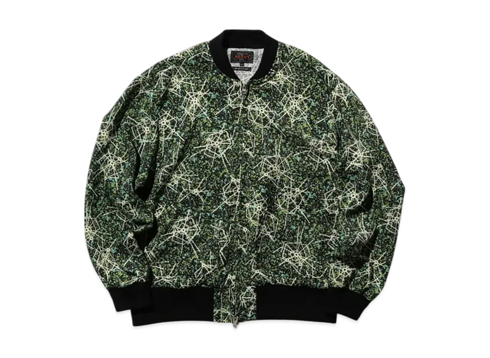 BEAMS Sports Blouson Jacquard Mapping Print "Black"