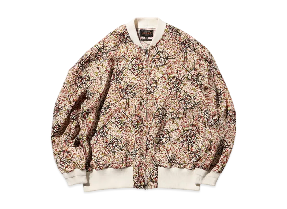 BEAMS Sports Blouson Jacquard Mapping Print "White"