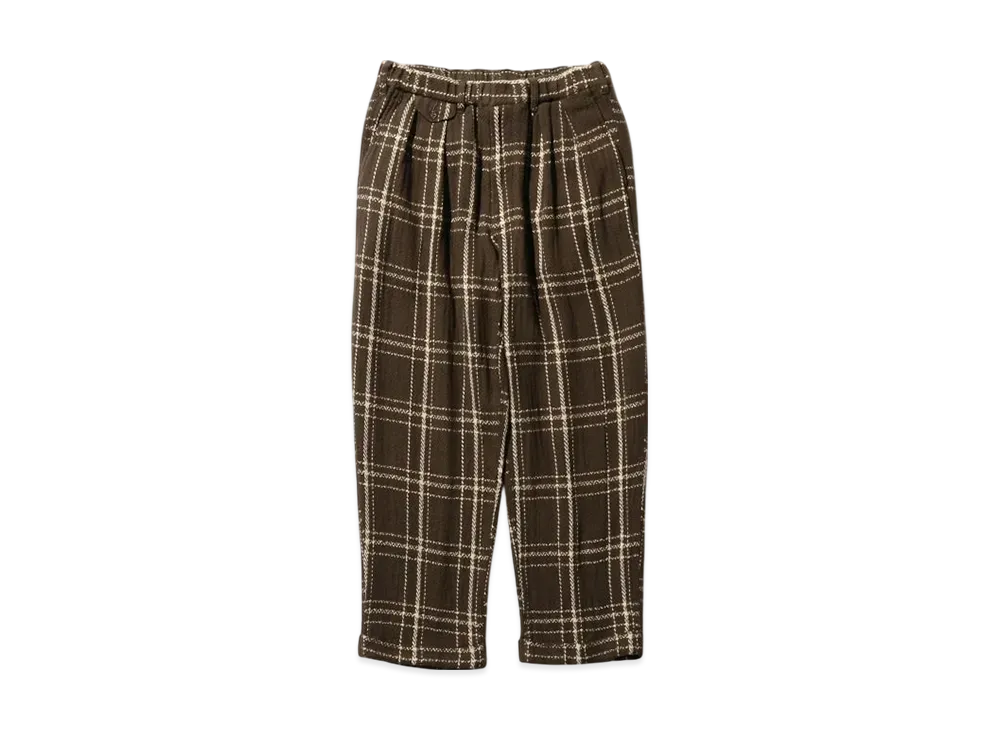 BEAMS 2 Pleats Relax Trousers Loose Weave Plaid "Brown"