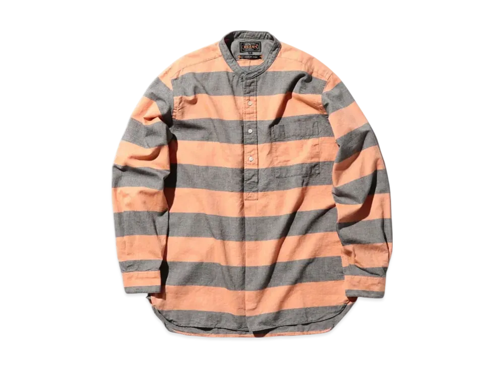 BEAMS Band Pullover Oxford Stripe "Orange"