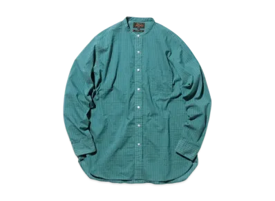 BEAMS Band Collar Classic-fit Bumpy Stripe "Blue"