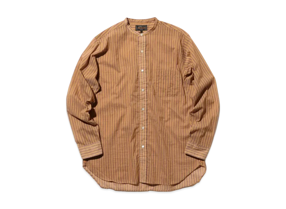 BEAMS Band Collar Classic-fit Bumpy Stripe "Orange"