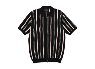 BEAMS Zip Knit Polo Stripe "Black"