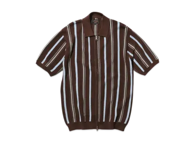 BEAMS Zip Knit Polo Stripe "Brown"
