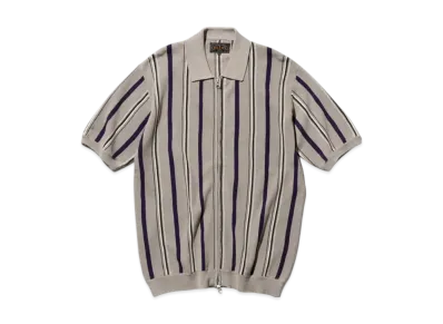BEAMS Zip Knit Polo Stripe "LightGray"