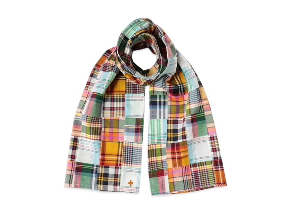 BEAMS Stole Madras Patchwork "Green"