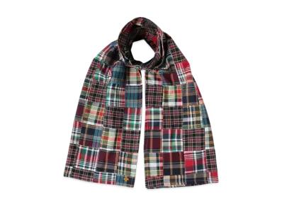 BEAMS Stole Madras Patchwork "Navy"