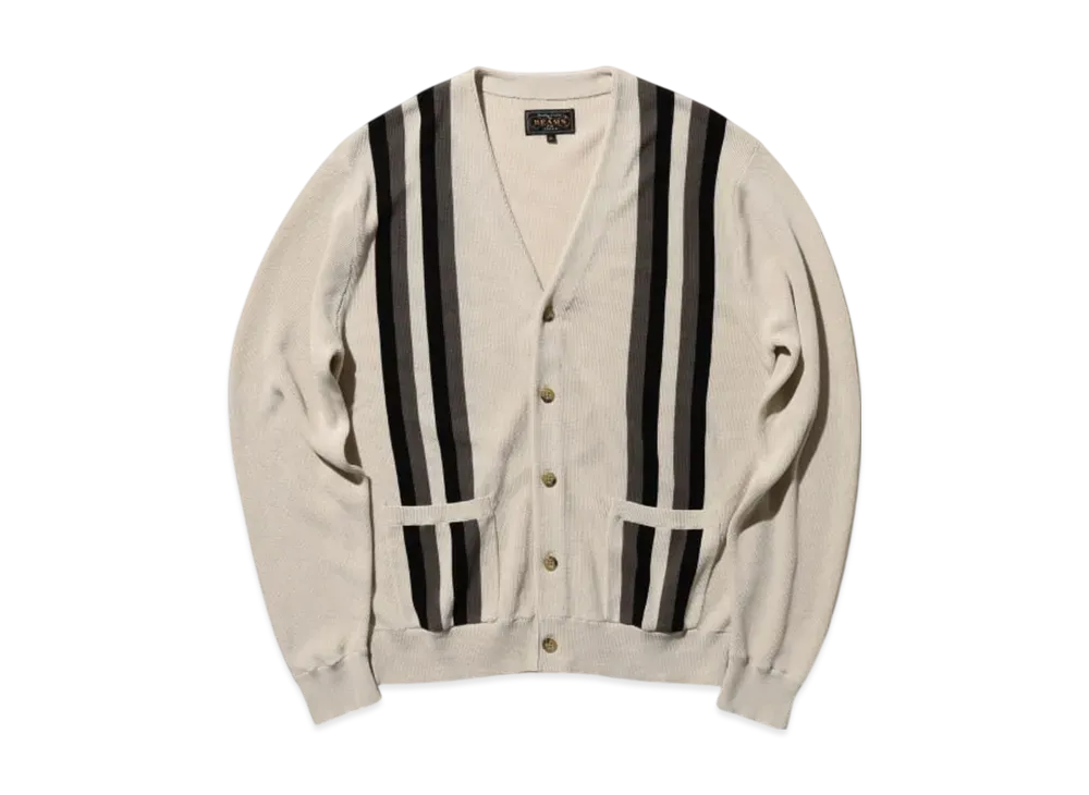 BEAMS Cardigan Stripe "Beige"