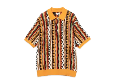 BEAMS 3D Striped Knit Polo Shirt "Orange"