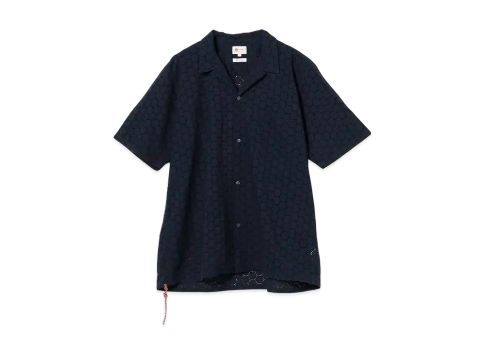 BEAMS Embroidery Open Collar Shirt "Navy"