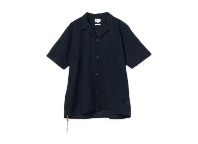 BEAMS Embroidery Open Collar Shirt "Navy"