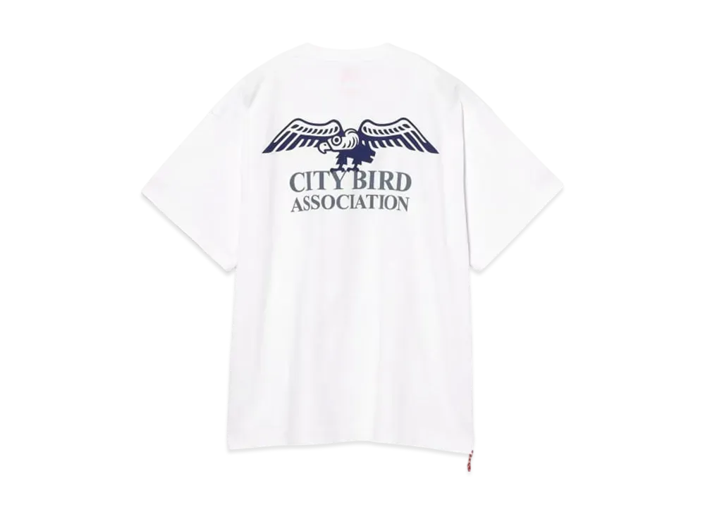 BEAMS Print T-Shirt City Bird Association Taka "White"