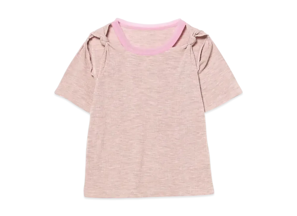 BEAMS Women Rib Cutout T-Shirt "Pink"