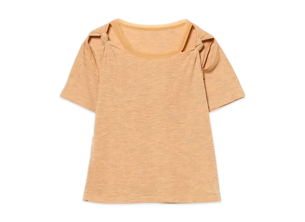 BEAMS Women Rib Cutout T-Shirt "Orange"