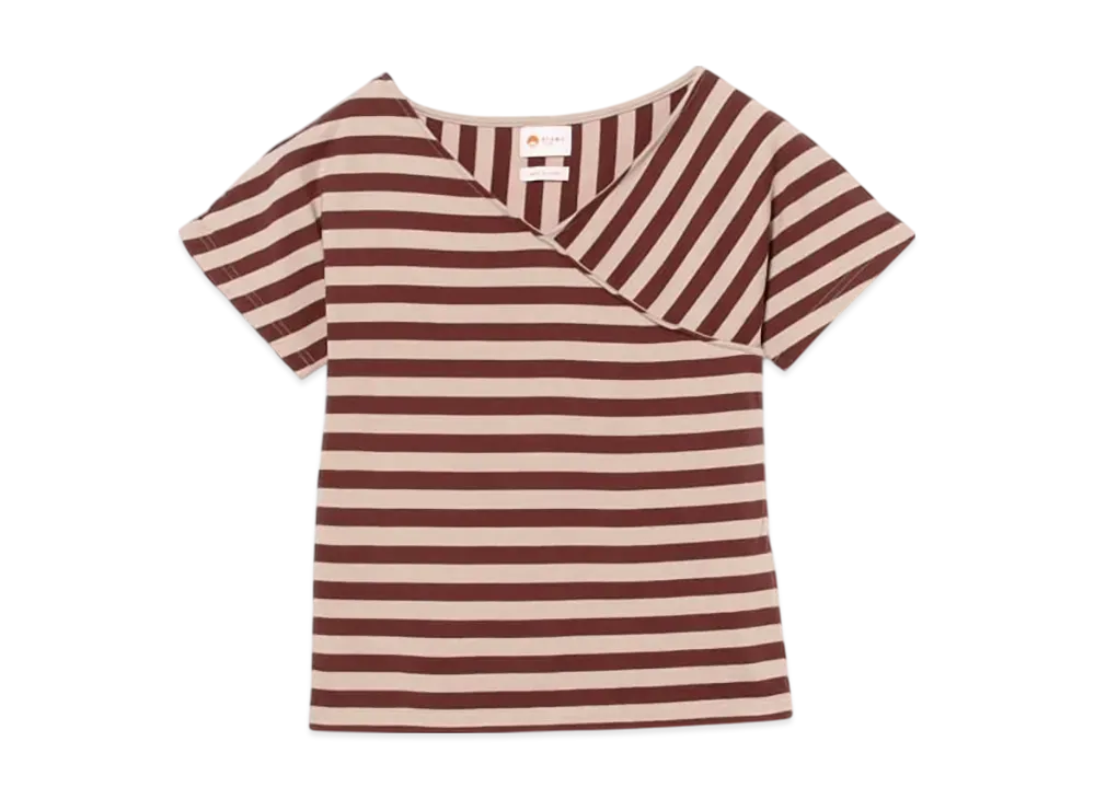 BEAMS Woman Asymmetry Border T-Shirt "Pink"