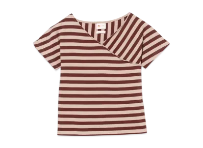 BEAMS Woman Asymmetry Border T-Shirt "Pink"