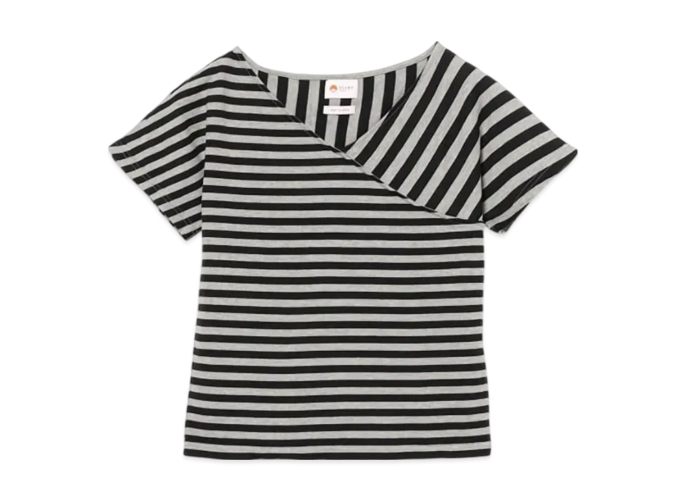 BEAMS Woman Asymmetry Border T-Shirt "Gray"