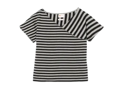 BEAMS Woman Asymmetry Border T-Shirt "Gray"