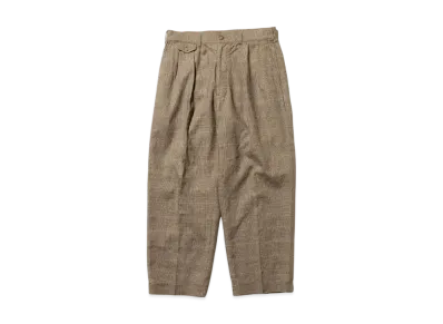 BEAMS 2 Pleats Trousers Linen Plaid "Brown"