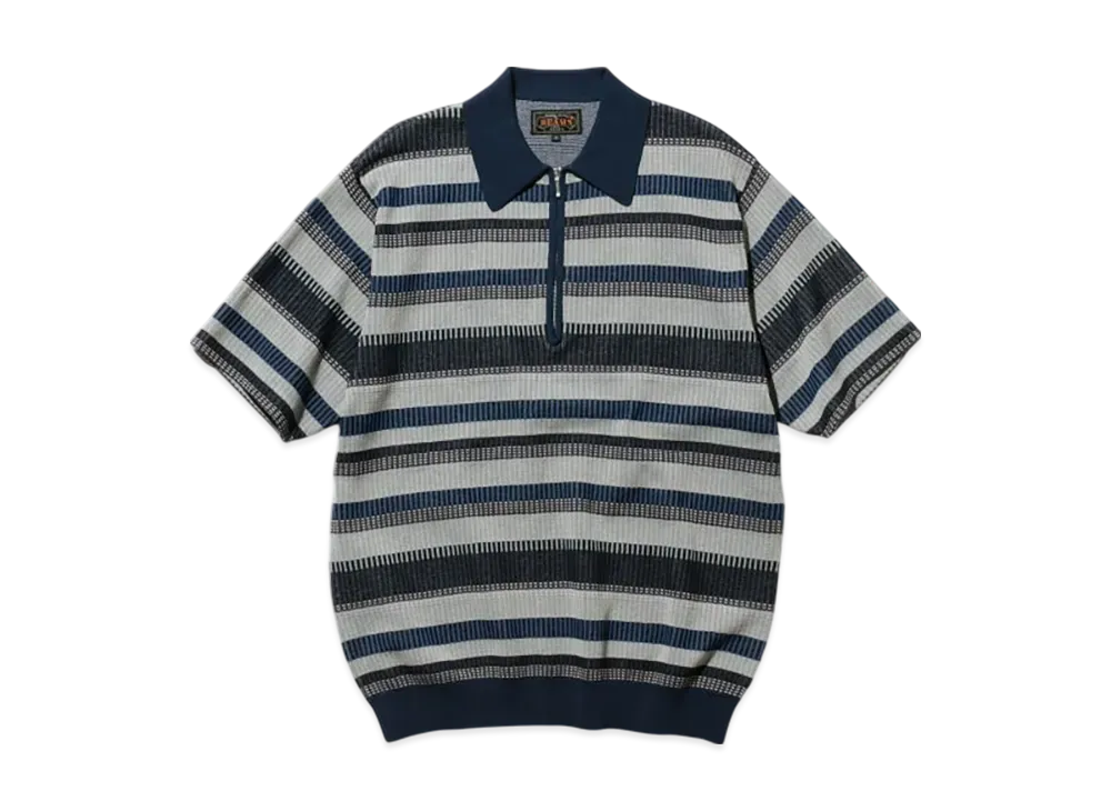 BEAMS Half Zip Knit Polo "Navy"