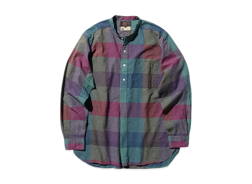 BEAMS Band Pullover Madras "Purple"