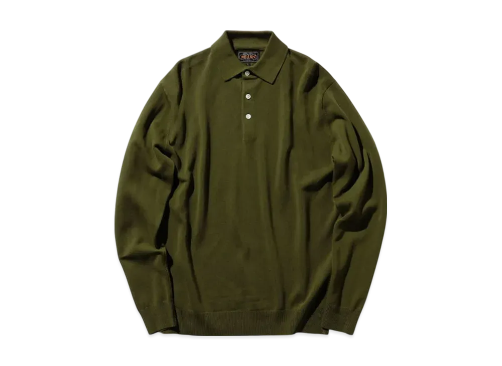 BEAMS Knit Polo 12G "Olive"