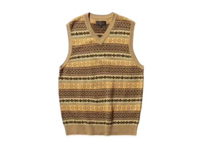 BEAMS Cotton (Linen) Vest Fair Isle Pattern "Khaki"