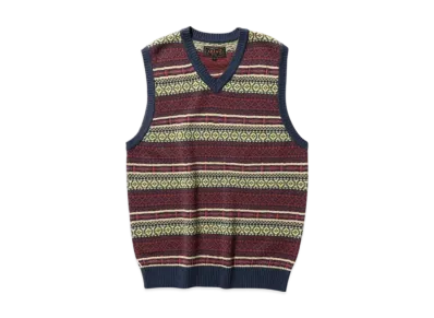 BEAMS Cotton (Linen) Vest Fair Isle Pattern "Navy"