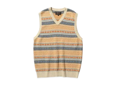 BEAMS Cotton (Linen) Vest Fair Isle Pattern "Beige"
