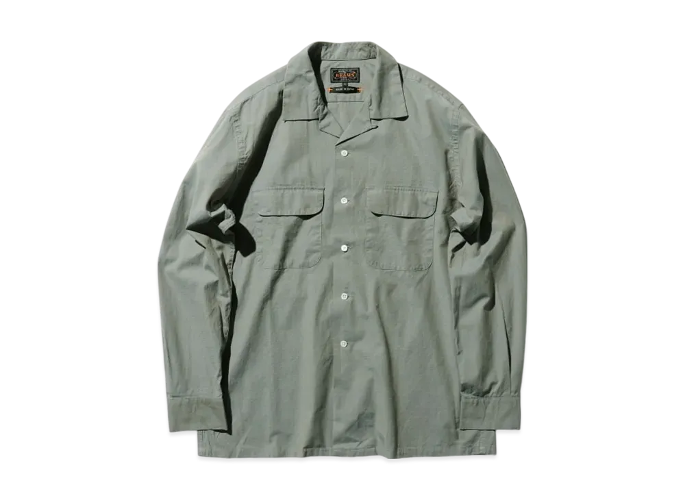BEAMS Open Collar Slab Chambray "Sage"