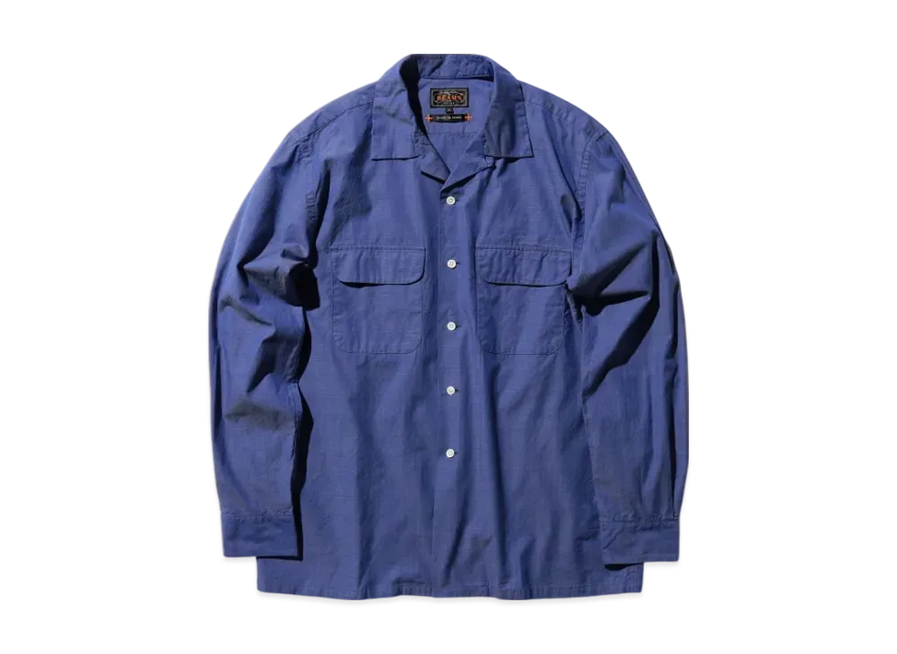 BEAMS Open Collar Slab Chambray "Blue"