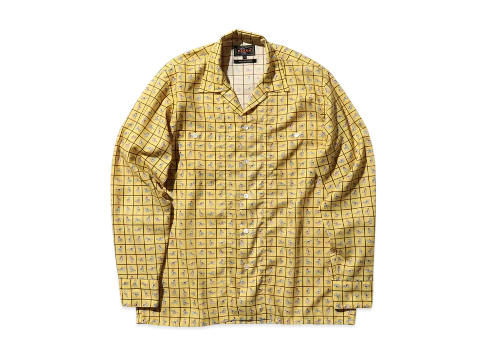 BEAMS MIL Open Collar Derby Tattersall "Yellow"