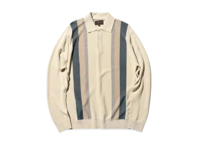 BEAMS Knit Polo Stripe Argyle "White"