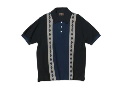 BEAMS Knit Polo Stripe Argyle "Navy"