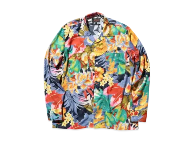 BEAMS MIL Open Collar Tropical Pattern Print "Navy"